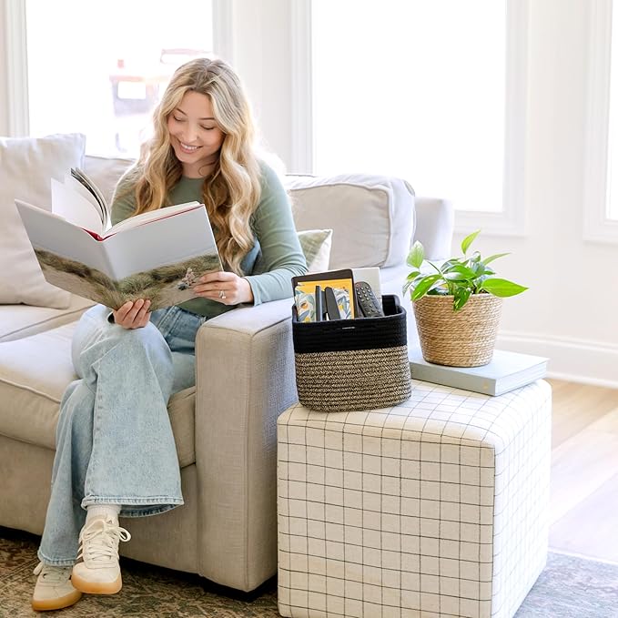 NaturalCozy Storage Cubes 9”x9”x7”Cotton Rope Woven Baskets for Organizing 3-Pack | 9 Inch Cube Storage Bin | Small Basket for Shelf Nursery, Pantry, Decorative Plant, Bathroom Closet, Toy Gift