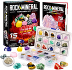 XXTOYS Rocks Collection - 15-Piece Rock Collections for Kids - Cool Geology Gem Kit with Identification Sheet - Gemstones Set Box with Learning Guide and Storage Case - Educational Gift for Kid