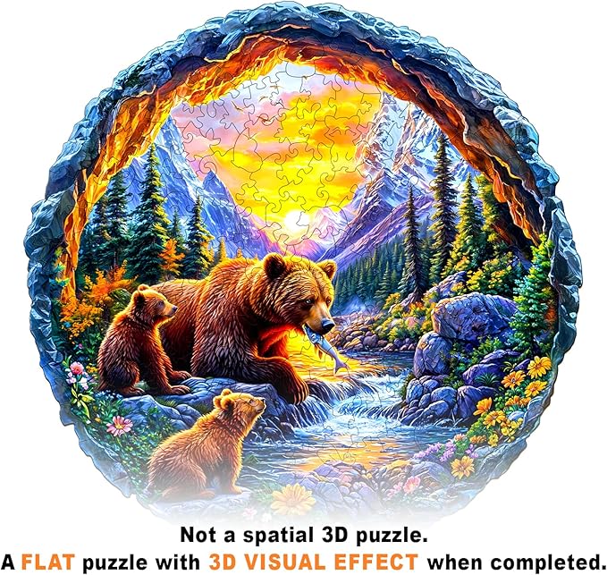 Wooden Puzzles for Adults and Kids - Bear Family Wooden Jigsaw Puzzle - Unique Animal Shaped Wood Puzzles Adult - Creative Birthday Gift Family Game 200pcs