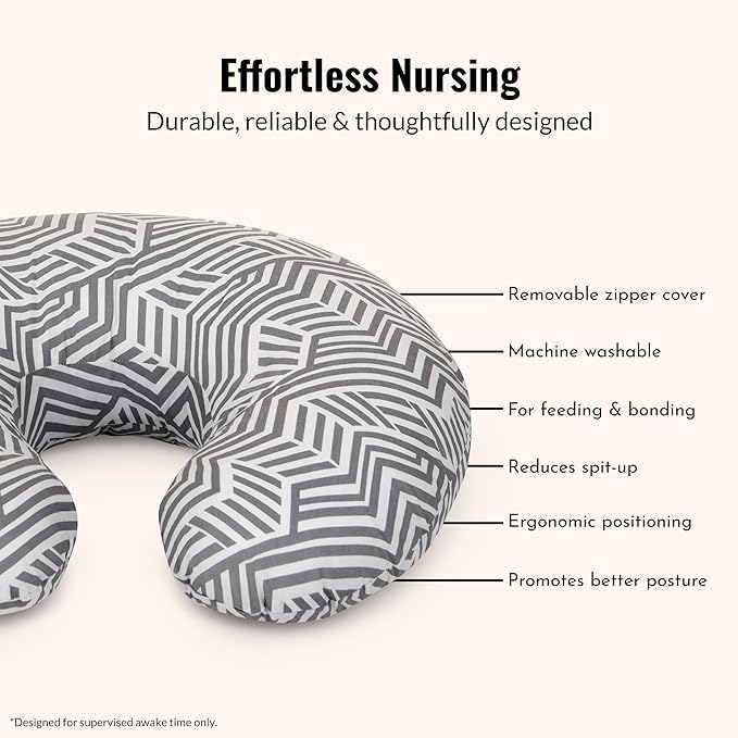Dream On Me Beeboo Nursing Pillow And Positioner, Breastfeeding And Bottlefeeding , Removable And Washable Pillow Cover, Soft And Breathable Fabric, Black And White