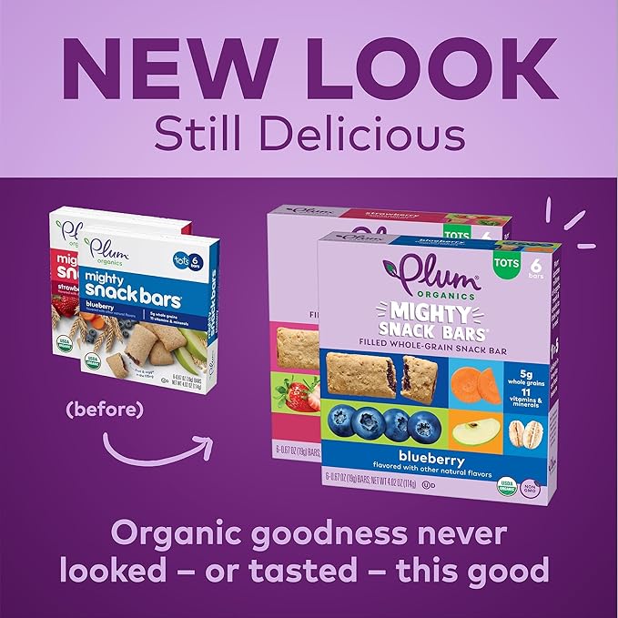 Plum Organics Mighty Snack Bars Variety Pack - Blueberry and Strawberry - 0.67 oz Bars (Pack of 48) - Organic Fruit and Vegetable Toddler Food Snack Bars