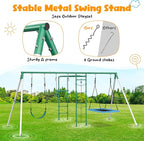 Hapfan Swing Sets for Backyard with Monkey Bars, Belt Swing, Platform Swing, Climbing Net, Trapeze Bar, Outdoor Playset for Kids