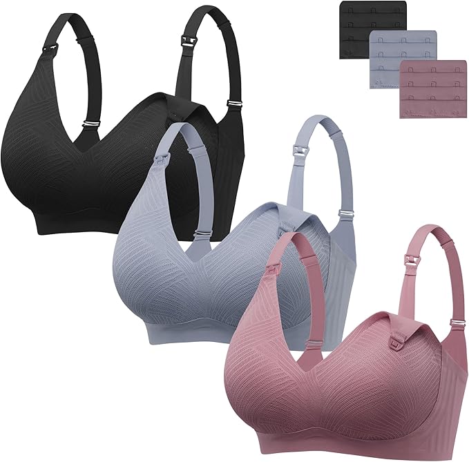 Angelhood Nursing Bras for Breastfeeding, Seamless Wireless Comfort Push up Lace Nursing Maternity Bralette for Pregnancy