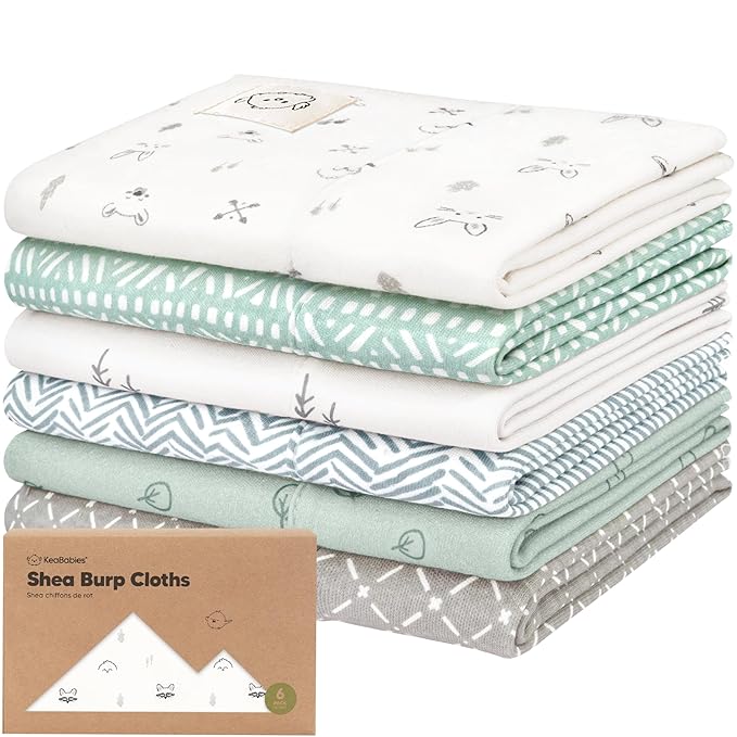 Organic Burp Cloths Baby Boy, Girl - 6-Pack Large Cotton Burping Cloths for Babies, Spit Up Rags, Super Absorbent, Ultra Soft Newborn Rag, Gender Neutral, Machine Washable, Durable (Nordic)