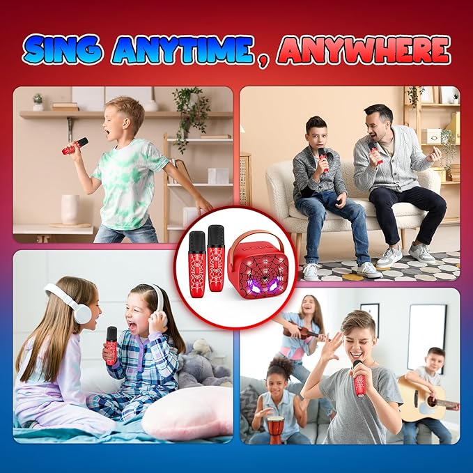 Mini Karaoke Machine Toys Gifts: Kids Toys Birthday Gifts for 4 5 6 7 8 9 Years Old Girl Boy LED Portable Bluetooth Speaker with 2 Wireless Microphone Girl Boy Kid Adult Gift Age 3-12+