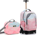 NEW TILAMI 18 inch Rolling Backpack for Girls – Waterproof, Large Capacity, Stair-Climbing Design, Adjustable Handle, Great for School, Pink Sunset