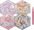 DIY 3D Sticker Scene 4 Sets of Reuseable and Waterproof Stickers Make Your Own Shop Scenes Sticker Cute Miniature Cartoon Stickers for Kids Adult