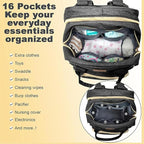 Diaper Bag Backpack – Large Waterproof Baby Bag with USB Charging Port, Changing Pad & Stroller Straps – Stylish, Durable & Hands-Free Travel Organizer for Moms & Dads (Black)