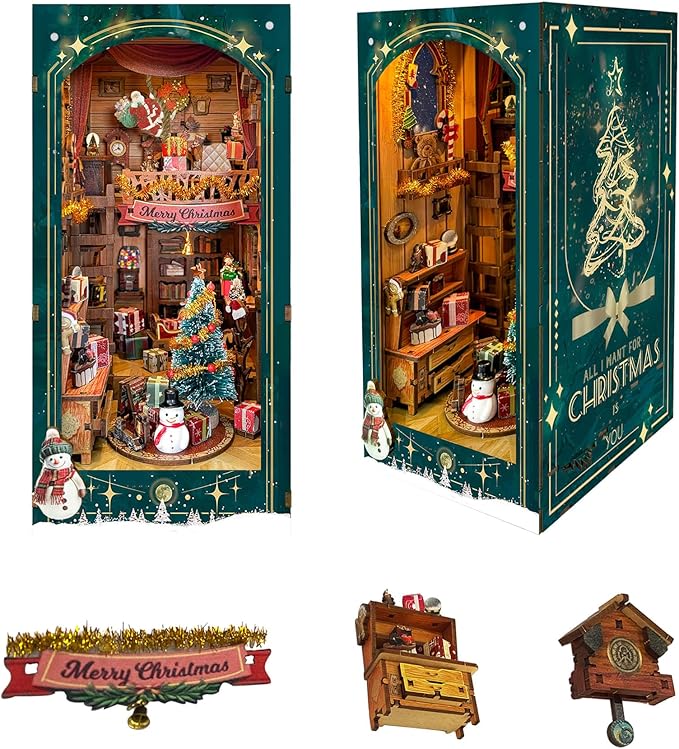 Miniature Book Nook Kit Christmas Book Nooks for Adults, Christmas Tiny House Book Nook Winter Christmas Kit, DIY 3D Puzzle Christmas House (Jingle Cabin)