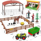 Dwi Dowellin Farm Animal Toys Set,69 Pcs Farm Toys with Tractor with Trailer,Horse Stable Grain Bins Horse Cow Farmer Figures Fence Playset for Kids Toddlers Boy Girl 3-12 Years Old