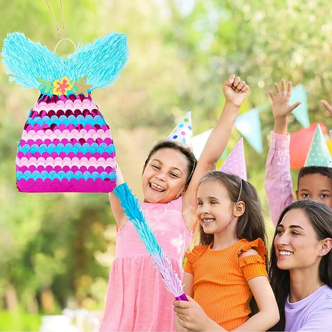 WERNNSAI Mermaid Piñata - Mermaid Party Games Decorations Mermaid Tail Piñata with Blindfold and Bat for Girls Kids Under the Sea Themed Birthday Party Supplies (12.5" x 16.5" x 3")