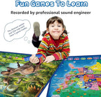 Bilingual Interactive for Kids Talking USA Map Dinosaur Poster for Kids Learning and Educational Toys,Talking Educational Dinosaur Toy for Ages 3 to 12 Years Old,Learning Chart for Preschool/Gift
