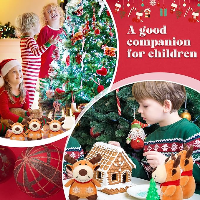 Liliful 10 Pack 8 Inch Christmas Reindeer Stuffed Plush Toy Christmas Elk Deer Stuffed Animal Toys Xmas Plush Elk with Red Scarf Winter Holiday Decoration Gifts for Boys Girls