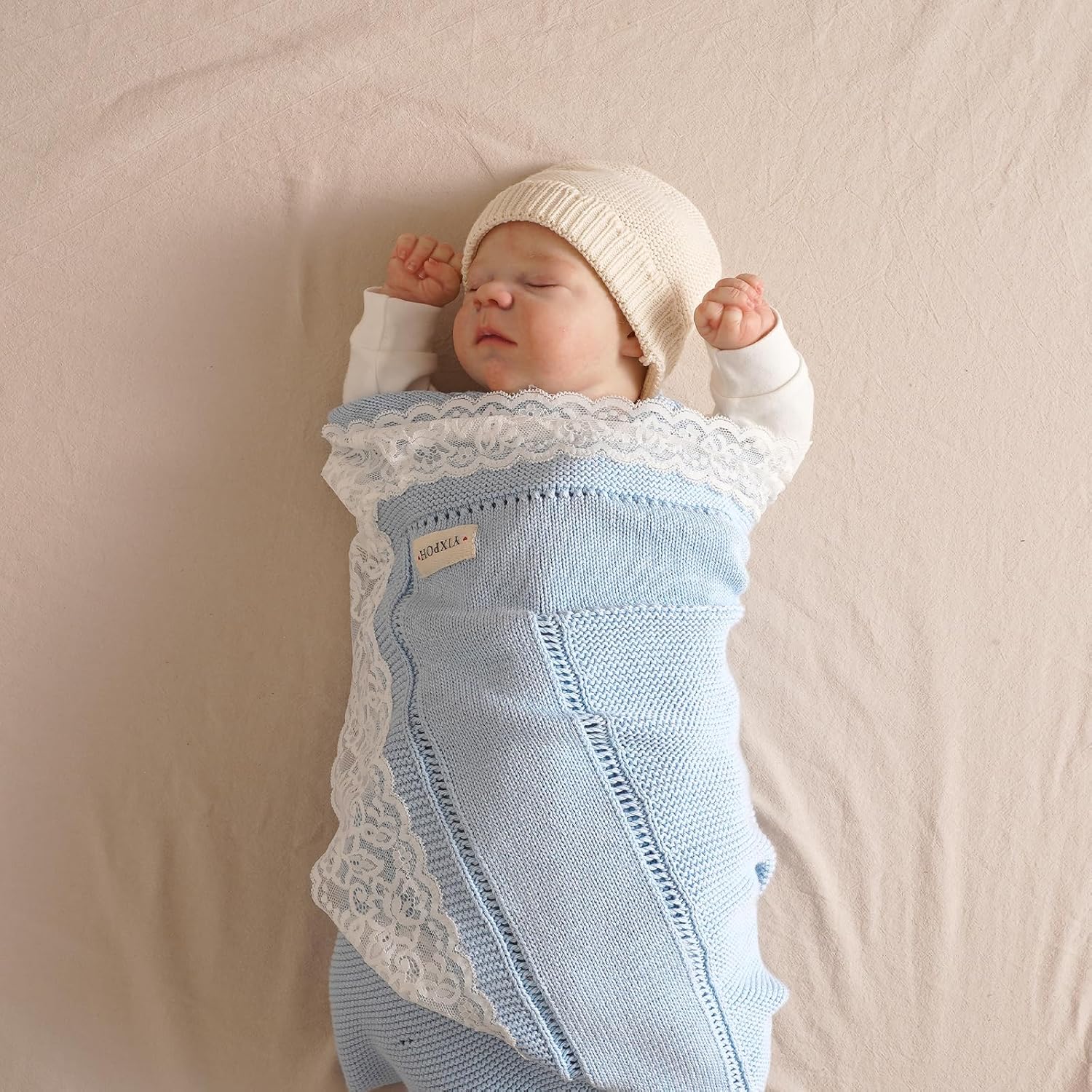 100% Organic Cotton Baby Blanket Knitted Softer Receiving Swaddle Warm Cozy Cuddle Crib Blanket for Newborns Infants Toddlers Boy and Girls Sky Blue