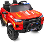 12V 7Ah Electric Fire Truck Ride-On Toy for Big Kids, 2 Seater Kids Ride on Car SUV w/Remote Control, Bluetooth - Red