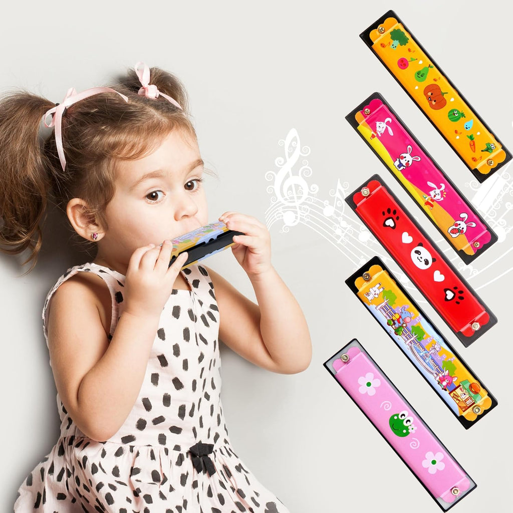15 Pack Harmonica Toy for Kids Cartoon Harmonica with Double Row of 16 Holes Musical Instrument Toy for Toddler Kids Adult Beginners' Musical Instrument Toy Gift, Random Color Pattern