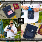 VENTURE 4TH Passport Holder Neck Pouch With RFID Blocking – Hidden Neck Wallet (Navy Blue)