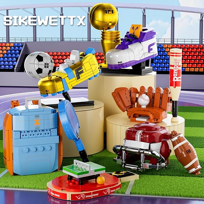 Sports Building Blocks Sets, Compatible with Lego Party Favor Set for Kids 6 in 1 Soccer, Baseball, Rugby(Football), Basketball, Tennis, Table Tennis Collectors & Boys 4-7, Home Decor Gift 650 PCS