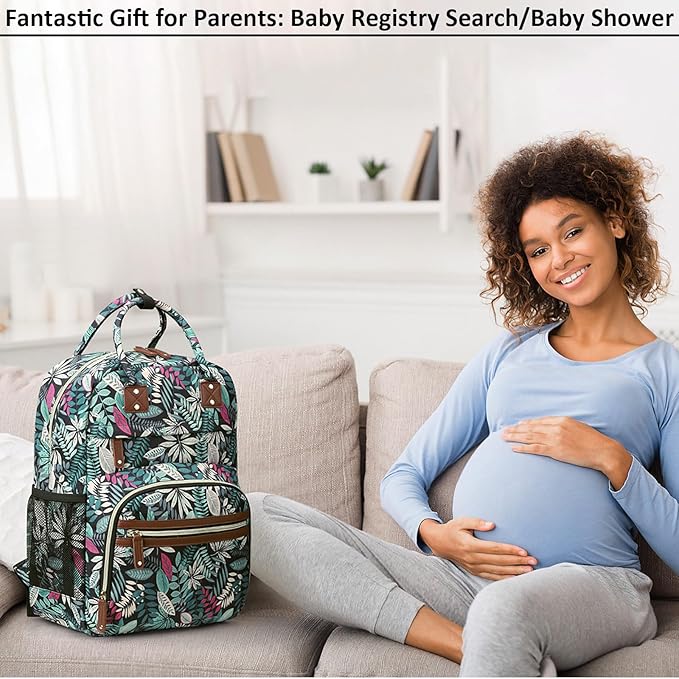 Diaper Bag Backpack Tote for Women Large Capacity, Baby Bag with Insulated Pockets Multifunctional Diaper Bags For Baby Girl Boy Waterproof Baby Bags For Boys Girls Mama Maternity Bag Colorful Leaves