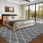 Fluffy Rug for Bedroom, Stripe Checkered Rug Anti-Skid High Pile for Living Room Bedroom Kids Room Nursery, Dorm Home Decor