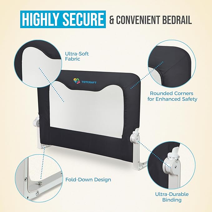 TotCraft Bed Safety Rails for Toddlers - Bed Rail Guard for Queen, King, Full Szie, Twin Mattress Bed (Grey, 35.5W*23.5H Inch (Regular Extra Tall))