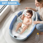 Collapsible Baby Bathtub, 3s to Install, Baby Bath Tub with Soft Cushion & Thermometer, 0-36 Months Newborn Bathtub,Portable Travel Baby Tub, Blue
