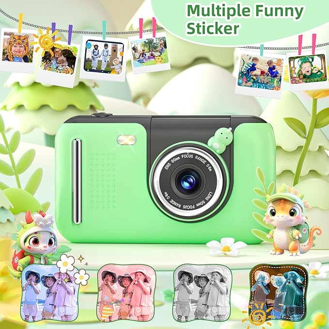Kids Camera, Birthday Gifts for Boys and Girls Age 3-8,Video Recorder for Kids 8-12,Childrens Digital Camcorder for vlogging Portable Kids Selfie Camera with 32GB SD Card Green