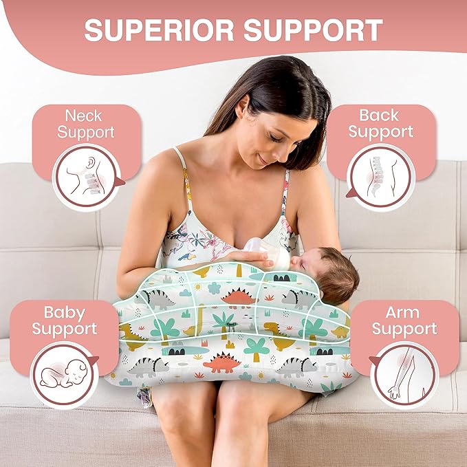 PILLANI Nursing Pillow for Breastfeeding, Breast Feeding Must Haves, New Mommy Essentials, Brest Feeding Pillow for Mom & Baby, Removable Cotton Cover, Adjustable Waist Strap, Breastfeeding Pillows