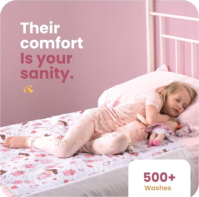 IMPROVIA® Toddler Bed Wetting Pad – 2 Pack 34x36 Waterproof Mattress Protector with Tuckable Wings – Ultra Absorbent, Non-Slip Washable Underpad for Kids & Potty Training – Doll Design (Doll)