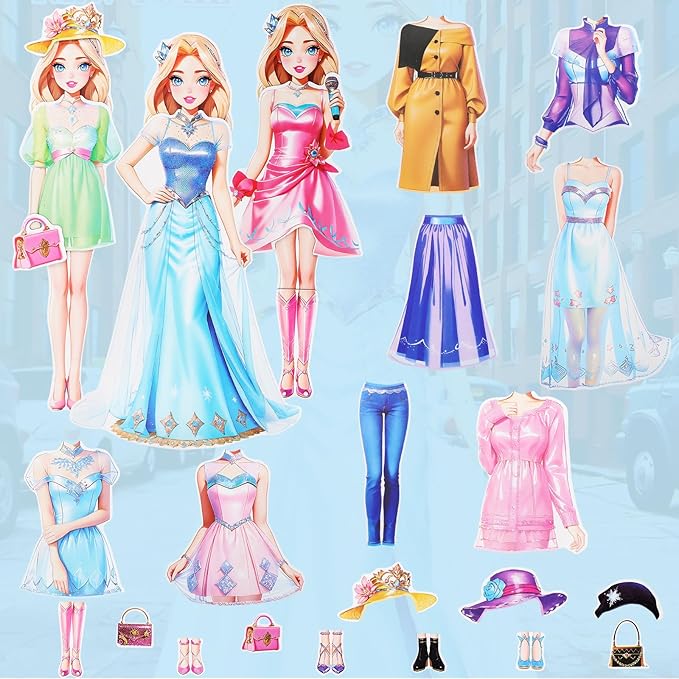Magnetic Dress Up Dolls, Magnetic Princess Dress Up Paper Dolls, Magnetic Dress Up Dolls for Girls Ages 4-10 Learning Created Imagine Set Birthday Gift (Amy)