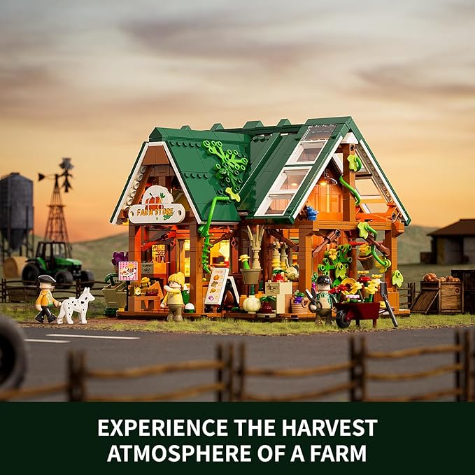 Funwhole Farm-Store Lighting Building-Bricks Set - Farm Shop LED Light Construction Building Model Set 1523 Pcs for Adults and Teen