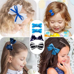 18pcs Blue Hair Bows for Girls,Toddlers,Teens,Women.Fully Lined Alligator Hair Clips,Cute Hair Ties,Non-slip Snap Hairpins,Handmade Hair Accessories Gift Set