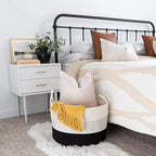 OrganiHaus Woven Laundry Basket, Large Cotton Rope Blanket Holder with Handles, Soft & Sturdy Nursery Hamper, Decorative Toy Bin for Living Room Organization 20x13 inches - Off-White/Black