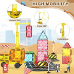 Magnetic Tiles Road Set Kids Toys, Magnetic City Construction Toys with Magnet Crane for 3+ Year Old Boys Girls, STEM Magnet Blocks Building for Kids Ages 3-5 4-8