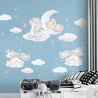 Unicorn Wall Decals by Lipastick - Vibrant Glitter Moon, Stars, Cloud Stickers for Girls Bedroom, Baby Nursery, Kids Room, Birthday Party Decor Art- Wall Stickers for Girls Room