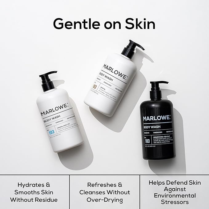 MARLOWE. No. 103 Body Wash 15 oz Pump, Cedarwood + Sea Salt, Energizing & Refreshing Shower Gel, Willow Bark & Green Tea Extracts, Cleanses, Moisturizes, Smooths & Nourishes, Fresh & Zesty Scent