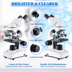 Binocular Microscope for Adults Kids Students, 64X-6000X Microscopes, 3 Objective Lens, Metal-Body Dual LED Illumination, Biological Compound Microscope Kit for School Lab, Homeschool