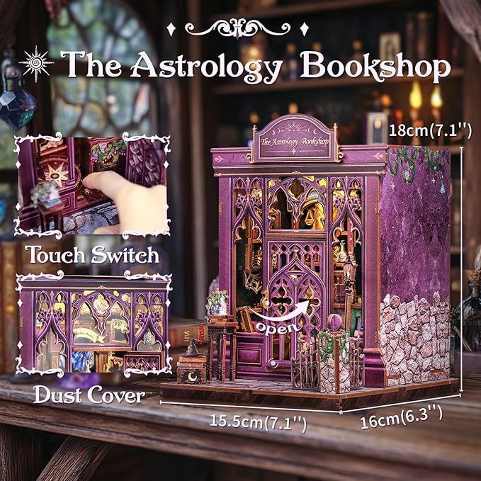 CUTEBEE Book Nook Kit - DIY Miniature House Dollhouse Kit for Adults and Teens, Booknook Tiny House Bookshelf Decor 3D Wooden Puzzle, Gifts for Family Friends (The Astrology Bookshop)