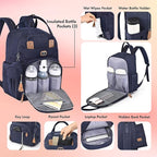 Dikaslon Diaper Bag Backpack with Portable Changing Pad, Pacifier Case and Stroller Straps, Large Unisex Baby Bags for Boys Girls, Multipurpose Travel Back Pack Moms Dads, Navy Blue