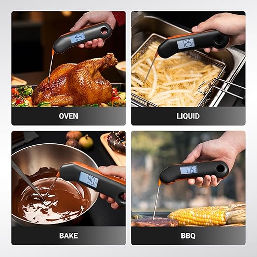 ThermoMaven Professional Meat Thermometer, Instant Read in 0.5 Sec, NIST Certified Accuracy ±0.5°F, IP67 Waterproof, Ambidextrous Backlight, Auto-Rotating Display, for BBQ/Grill/Cooking, Black&Orange