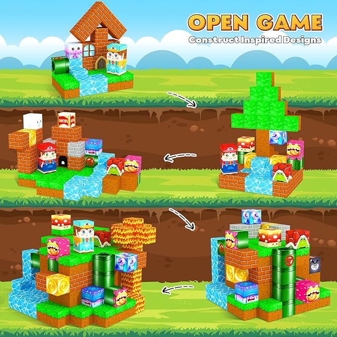 Magnetic Blocks Building Games Kids Toys for 3 4 5 6 7 8 9 10 11 12 13 Year Old Boys Girls, Magnetic Cubes Montessori Sensory Toys for Ages 3+ Travel Party Christmas Birthday Gifts