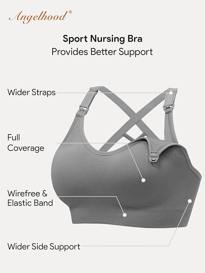 Angelhood Nursing Bras for Breastfeeding, Seamless Nursing Sports Bra Support Yoga Maternity Bras Pregnancy Sleep Bralette