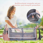 DERJUNSTAR Baby Diaper Bag Backpack with ChangingStation-Large Capacity Baby Bag for Boys & Girls, USBCharging Port, Pacifier Case, sunshade & Toy Bar,Waterproof, Baby Pink