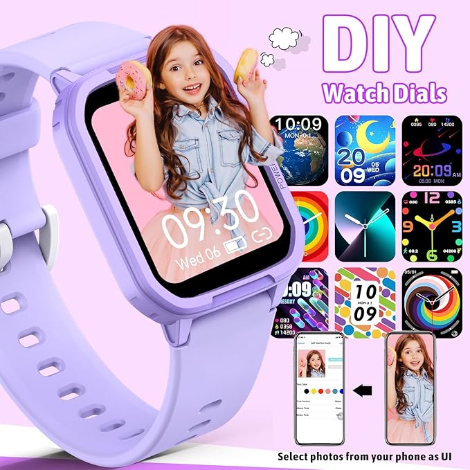Smart Watch for Kids No Phone Needed, Tempered Glass Fitness Tracker Watch Boy Girl Teens with 19 Sport Modes, Pedometer, Sleep Monitor, Kids Watch Birthday Gifts Toy Gift for Girls Boys 6-16 (Purple)