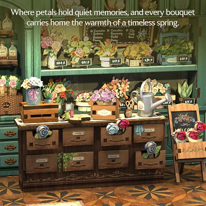 CUTEBEE Book Nook Kit - DIY Miniature House Dollhouse Kit for Adults and Teens, Booknook Tiny House Bookshelf Decor 3D Wooden Puzzle, Gifts for Family, Friends (Blossom Florists)