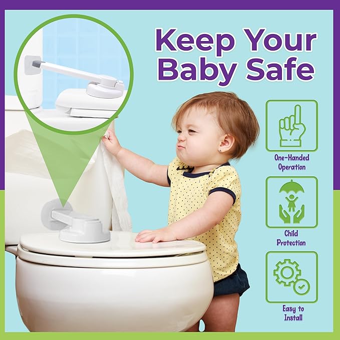 Mars Baby Child Safety Toilet Seat Lock - Easy to Install and Use Toilet Lock, Baby Proof Your Bathroom - Easy Install No Tools Needed - Fits Most Toilets - 2 Pack