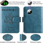 Airtag Passport Holder Cover Wallet Travel Essentials Leather Rfid Blocking Case Vacation Luggage Must Haves Travel Accessories for Men Women (117#Blue)
