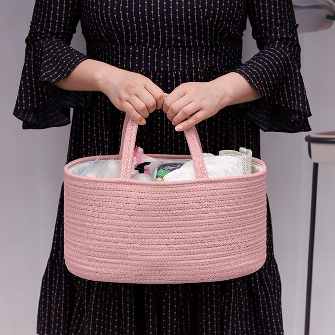 COMSE Baby Diaper Caddy Organizer, Car Caddy, Diaper Change Organizer, Gift Baskets Empty, Portable Tote Bag with Divider, Baby Shower Gifts Newborn Essentials Registry Must Have, Dusty Pink