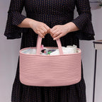 COMSE Large Baby Diaper Caddy Organizer for Girl Boy, Car Caddy with Handles, Cotton Rope Basket for Changing Table, Nursery Organizer, Gift for Baby Shower and Registry Must Have, Dusty Pink
