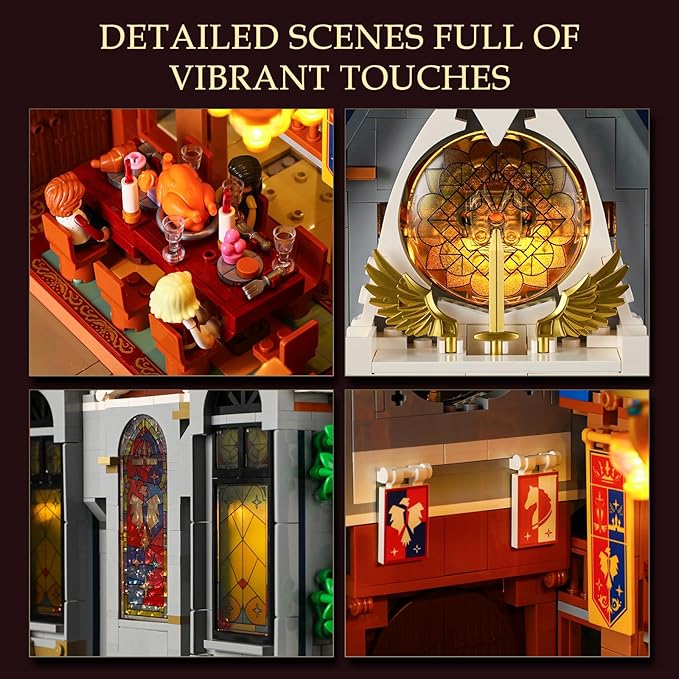 Medieval Castle Banquet Hall Lighting Building Bricks Set - Middle Ages City Town Modular Collection Display Kit with Minifigures 3232 Pcs for Adults & Teens